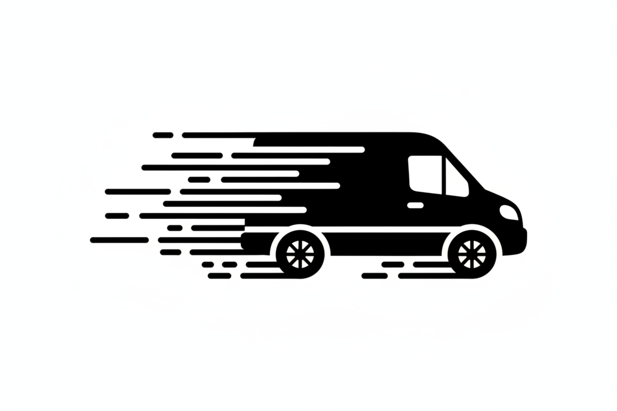 2d black and white delivery van driving fast